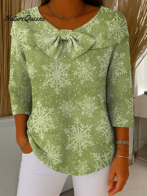 Women's Christmas Print Crew Neck 3/4 Sleeve Casual Pullover Sweater