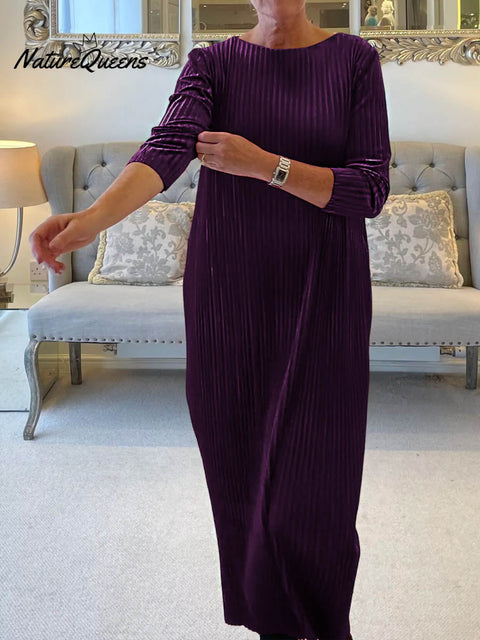 Women's Solid Color Round Neck Long Sleeve Velvet Casual Loose Dress