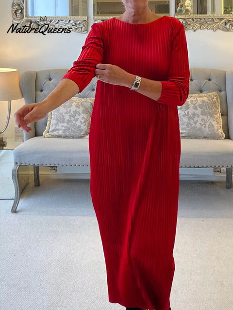 Women's Solid Color Round Neck Long Sleeve Velvet Casual Loose Dress