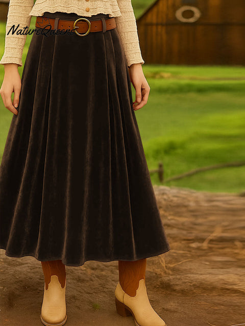 Women's Solid Color High Waist Velvet A-Line Skirt