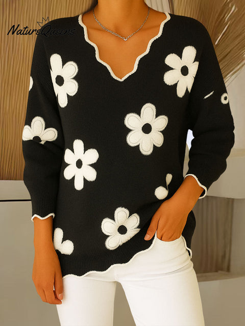 Women's Petal Collar Long Sleeve Casual Loose Sweater