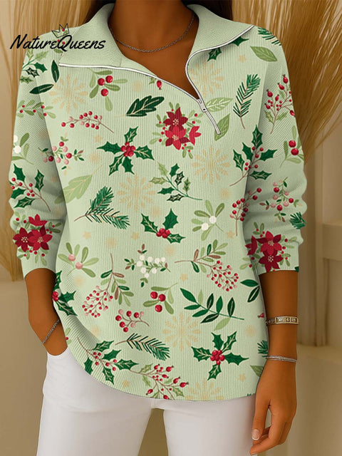 Women's Christmas Print Lapel Long Sleeve Casual Loose Pullover Sweater