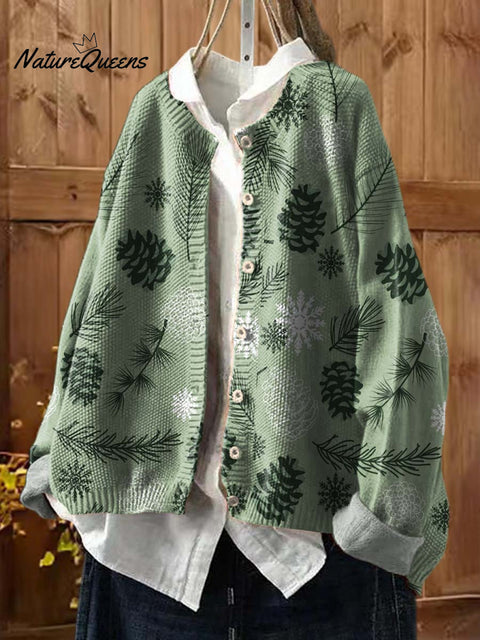 Women's Christmas Print Crew Neck Long Sleeve Casual Loose Cardigan Sweater