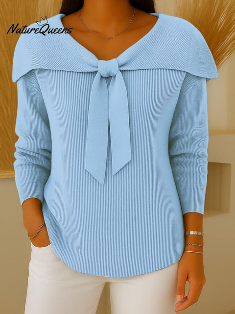 Women's Solid Color Shawl Collar Long Sleeve Knit Pullover