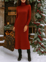 Women's Solid Color Turtleneck Long Sleeve Casual Loose Knit Dress