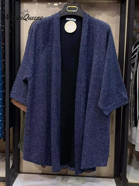 Women's Solid Color 3/4 Sleeve Casual Loose Cardigan Sweater
