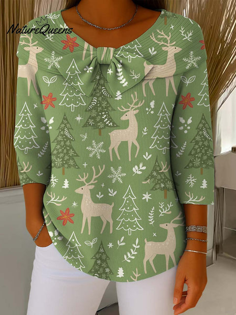 Women's Christmas Print Crew Neck 3/4 Sleeve Casual Loose Sweater