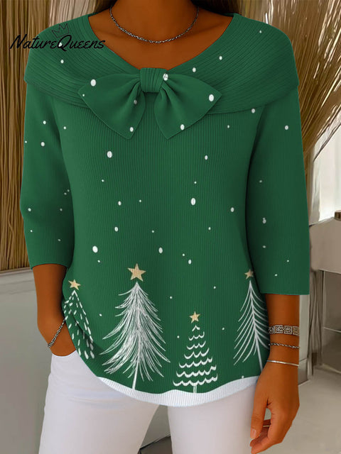 Women's Christmas Print Crew Neck 3/4 Sleeve Casual Loose Sweater