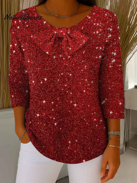 Women's Christmas Print Crew Neck 3/4 Sleeve Casual Loose Sweater