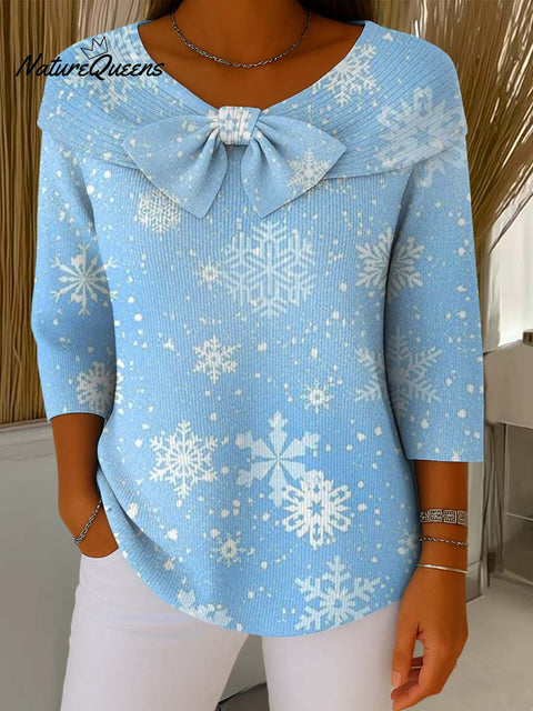 Women's Christmas Print Crew Neck 3/4 Sleeve Casual Loose Sweater