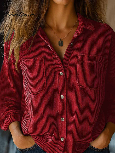Women's Solid Lapel Long Sleeve Casual Knit Shirt
