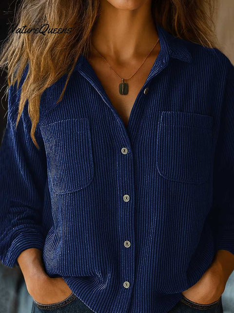 Women's Solid Lapel Long Sleeve Casual Knit Shirt