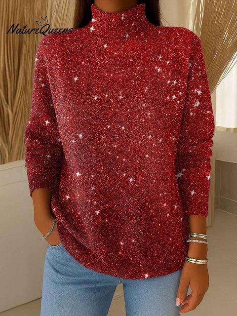 Women's Christmas Print Turtleneck Long Sleeve Casual Loose Knit Sweater