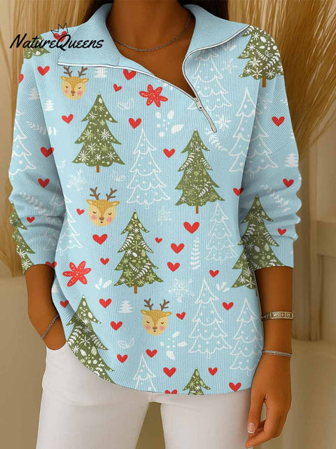 Women's Christmas Print Turtleneck Long Sleeve Casual Loose Knit Sweater