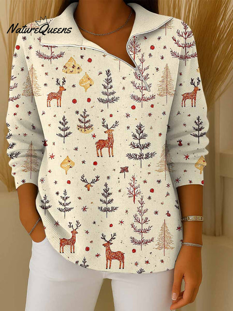 Women's Christmas Print Turtleneck Long Sleeve Casual Loose Knit Sweater