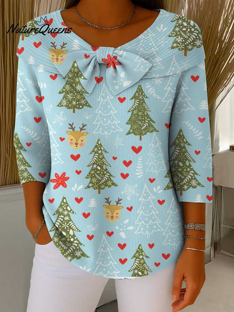 Women's Christmas Print Crew Neck Long Sleeve Casual Loose Knit Pullover