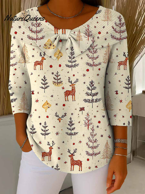 Women's Christmas Print Crew Neck Long Sleeve Casual Loose Knit Pullover
