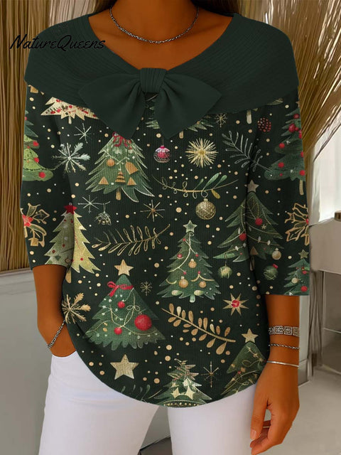 Women's Christmas Print Crew Neck Long Sleeve Casual Loose Knit Pullover