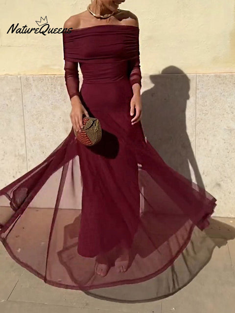 Women's Solid Color One-Shoulder Long Sleeve Casual A-Line Dress