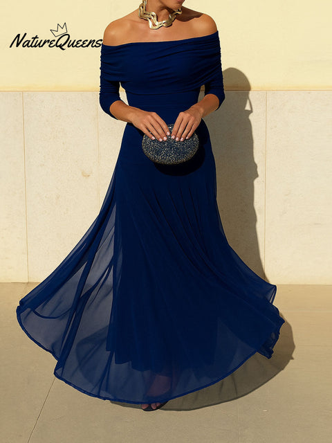 Women's Solid Color One-Shoulder Long Sleeve Casual A-Line Dress