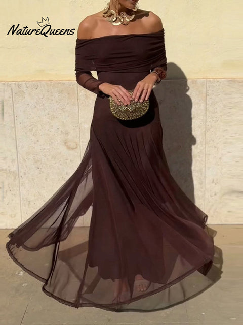 Women's Solid Color One-Shoulder Long Sleeve Casual A-Line Dress