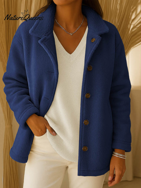 Women's Solid Color Lapel Long Sleeve Polar Fleece Cardigan Jacket