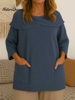 Women's Solid Color Lapel 3/4 Sleeve Casual Loose Pullover Sweater