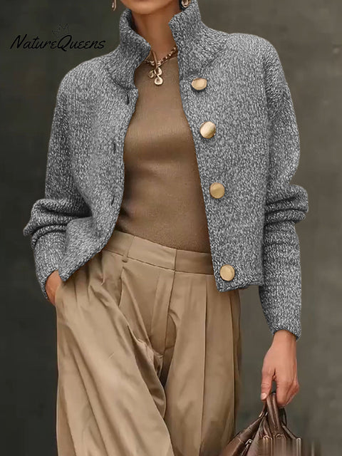 Women's Solid Color Turtleneck Long Sleeve Casual Loose Cardigan Sweater