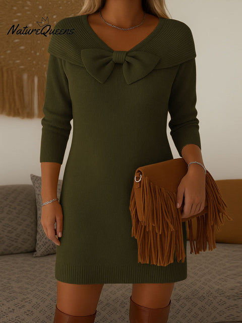 Women's Solid Color Round Neck Long Sleeve Casual Loose Sweater Dress