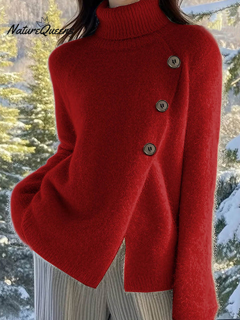 Women's Solid Color Turtleneck Long Sleeve Casual Loose Sweater