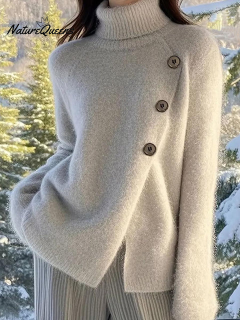 Women's Solid Color Turtleneck Long Sleeve Casual Loose Sweater