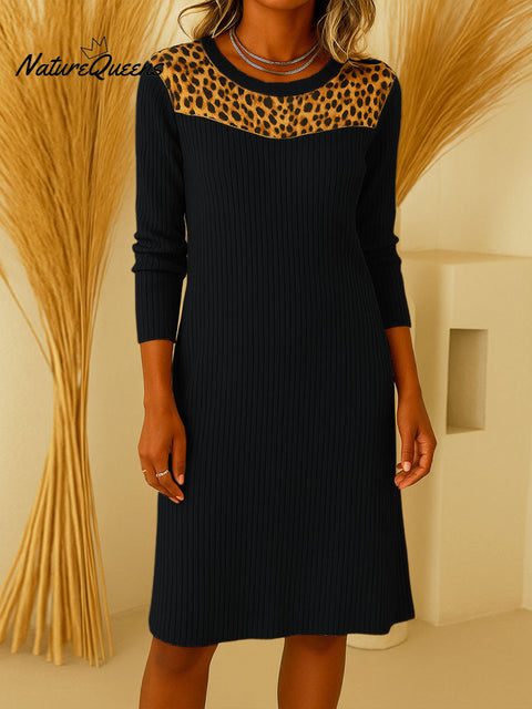 Women's Crew Neck Long Sleeve Casual Loose Knit Dress