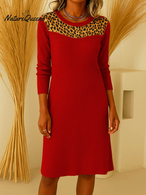 Women's Crew Neck Long Sleeve Casual Loose Knit Dress
