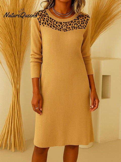 Women's Crew Neck Long Sleeve Casual Loose Knit Dress