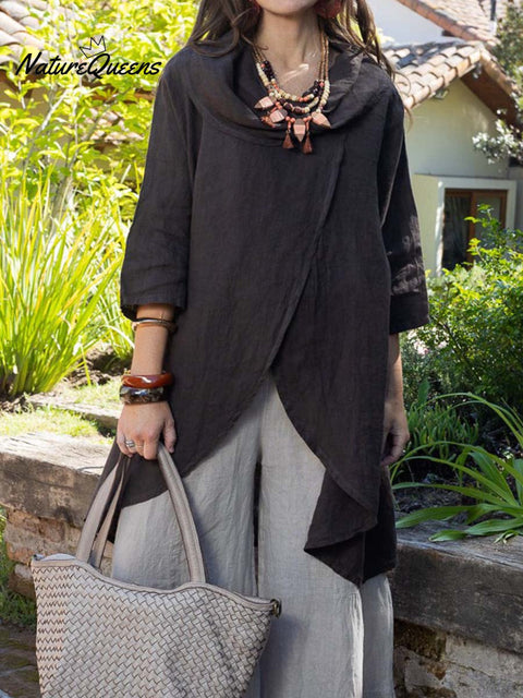 Women's Solid Color Pile Collar 3/4 Sleeve Casual Loose Top