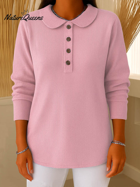 Women's Solid Color Peter Pan Collar Long Sleeve Casual Loose Top
