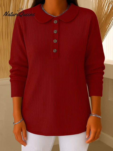 Women's Solid Color Peter Pan Collar Long Sleeve Casual Loose Top