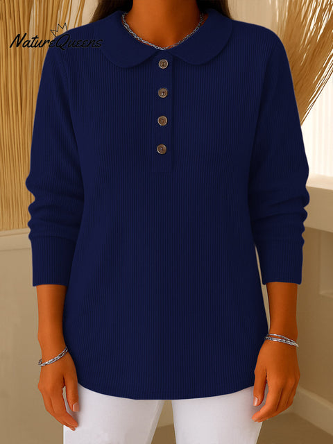 Women's Solid Color Peter Pan Collar Long Sleeve Casual Loose Top