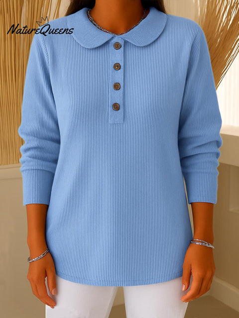 Women's Solid Color Peter Pan Collar Long Sleeve Casual Loose Top