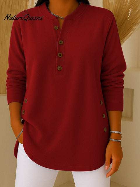 Women's Solid Color V-Neck Long Sleeve Casual Loose Top