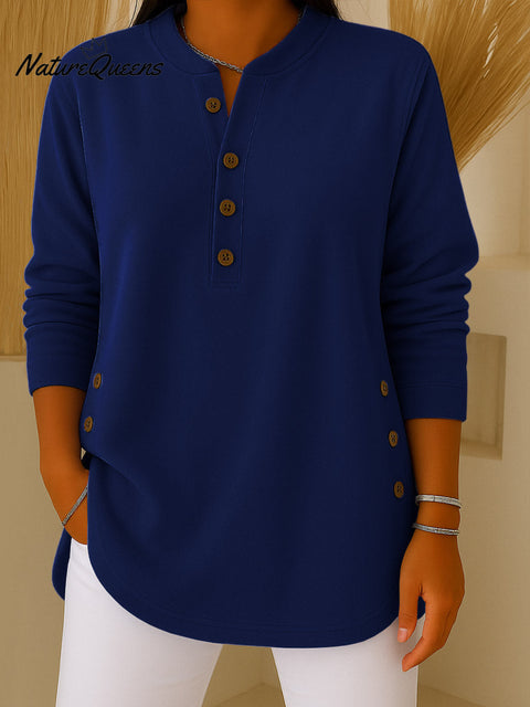 Women's Solid Color V-Neck Long Sleeve Casual Loose Top