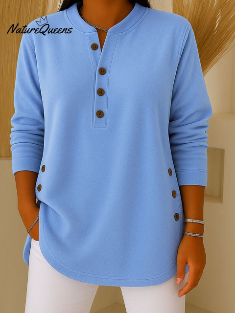 Women's Solid Color V-Neck Long Sleeve Casual Loose Top