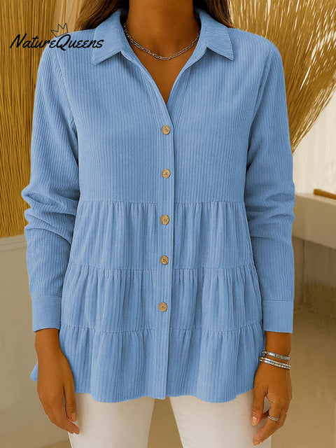 Women's Solid Color Shirt Collar Long Sleeve Casual Loose Top