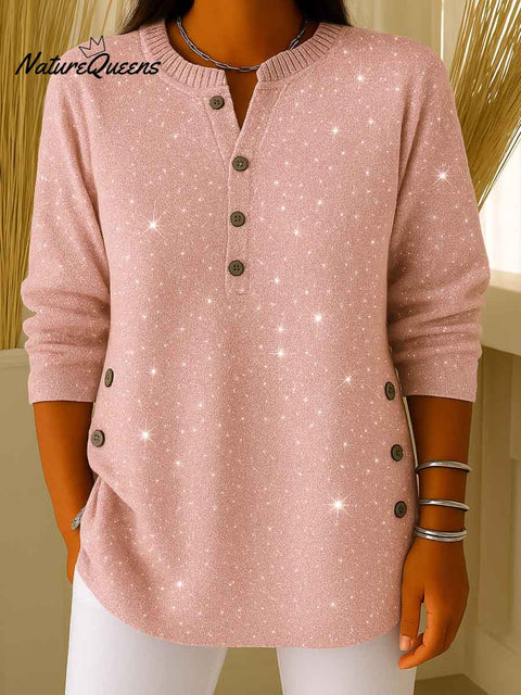 Women's V-neck Long Sleeve Sequined Casual Loose Knit Top