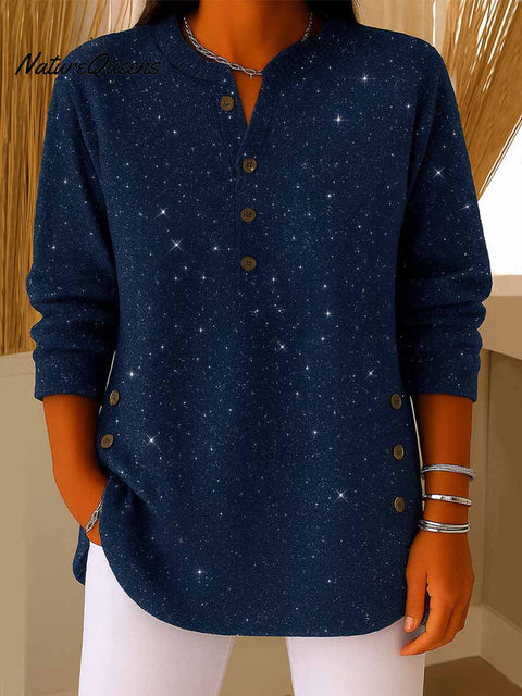 Women's V-neck Long Sleeve Sequined Casual Loose Knit Top