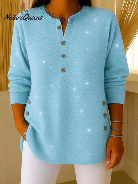 Women's V-neck Long Sleeve Sequined Casual Loose Knit Top