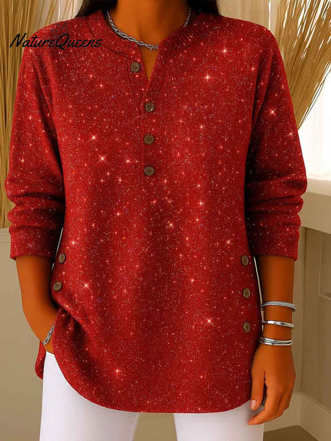 Women's V-neck Long Sleeve Sequined Casual Loose Knit Top
