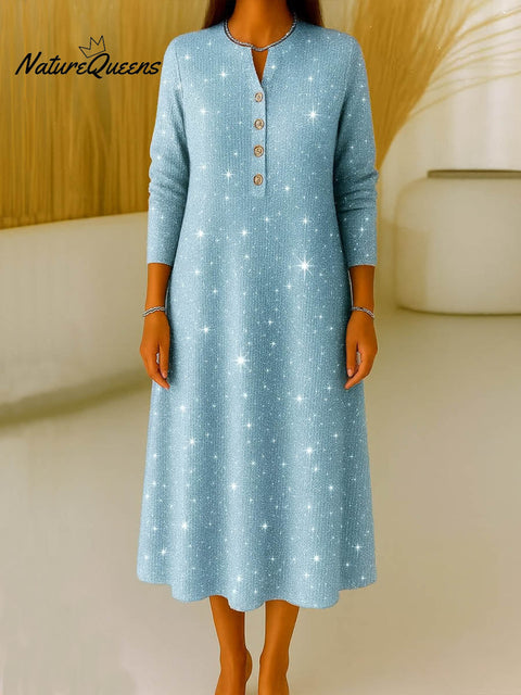 Women's V-neck Long Sleeve Sequined Casual Loose Knit Dress