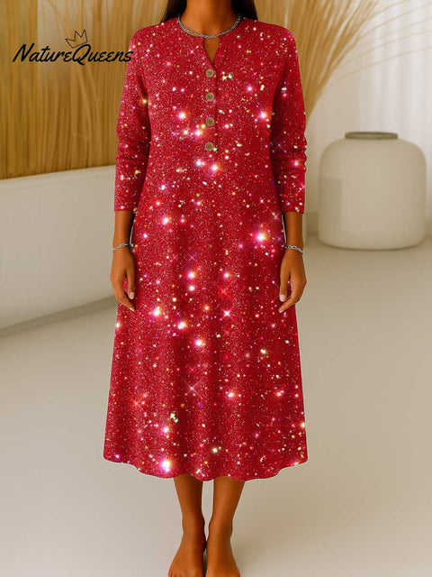 Women's V-neck Long Sleeve Sequined Casual Loose Knit Dress
