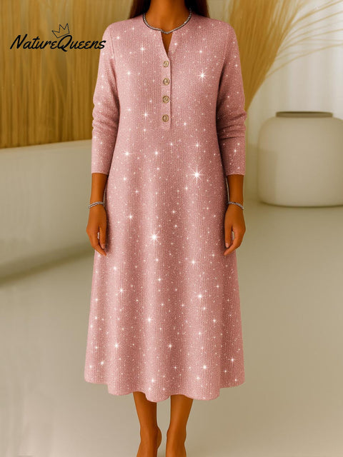 Women's V-neck Long Sleeve Sequined Casual Loose Knit Dress